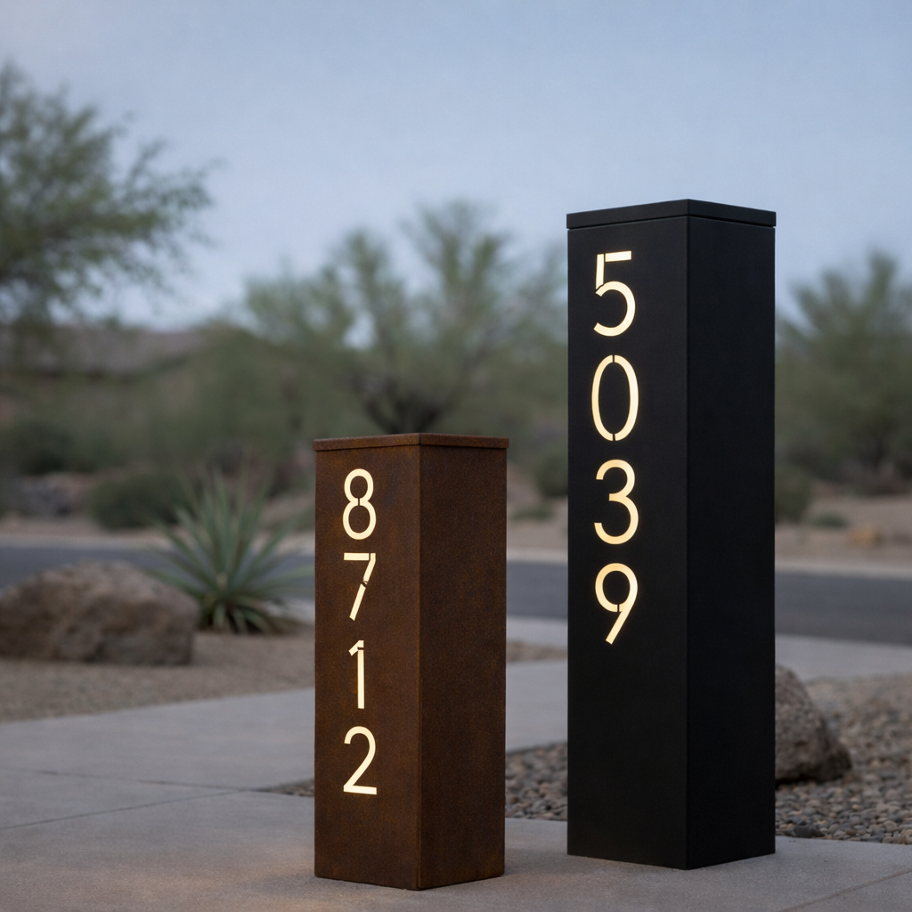 Solar Address Pillar — Raw Steel or Matte Black