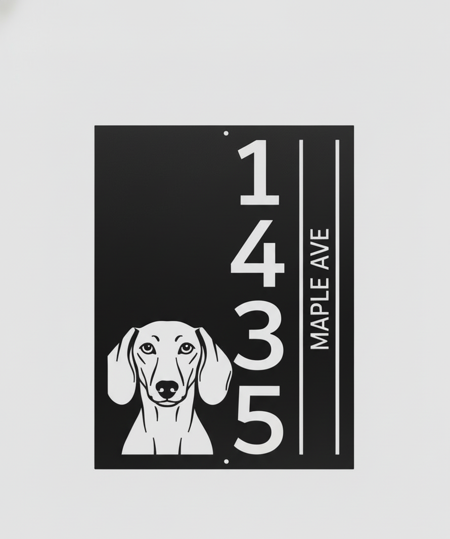 Personalized Dog Address Sign (Metal House Number Plaque)