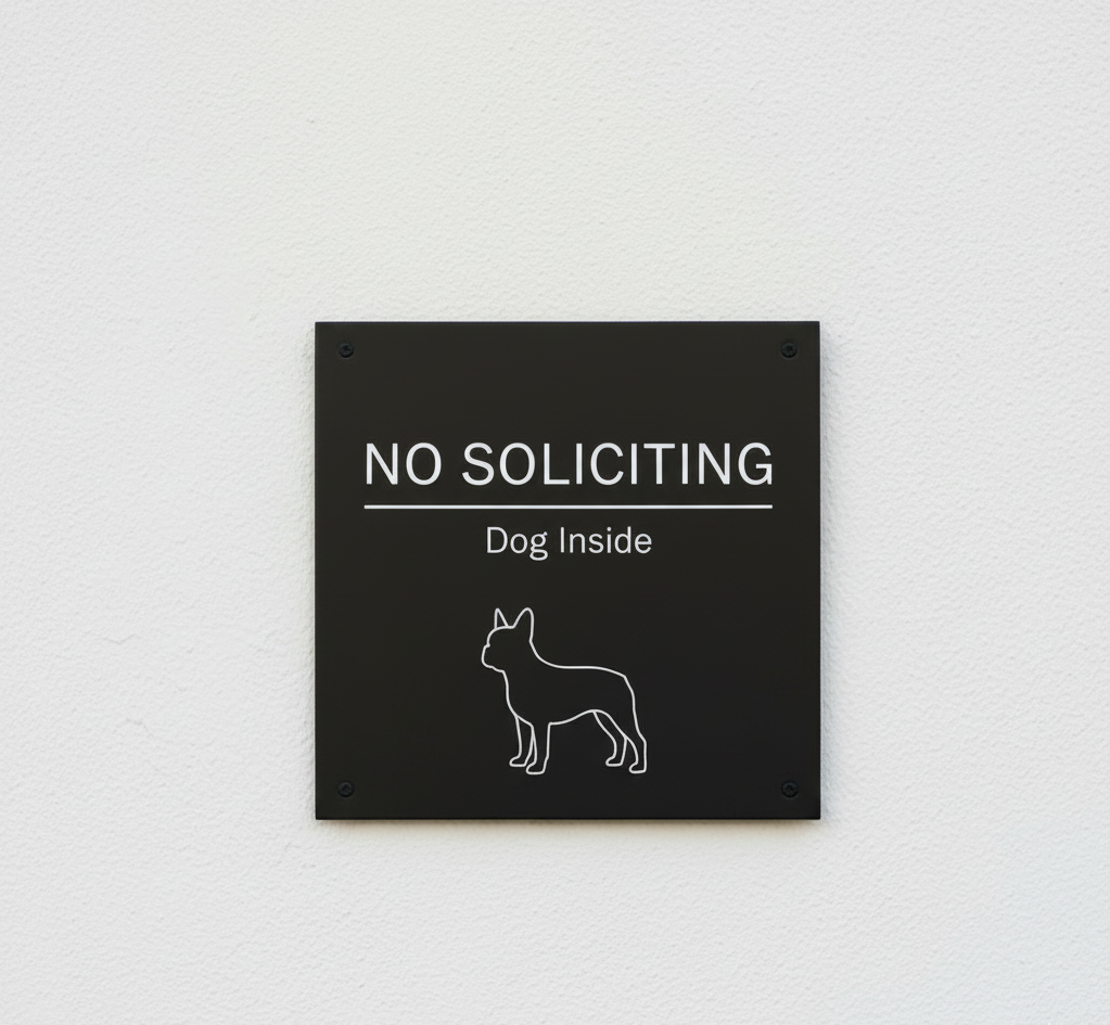 No Soliciting Metal Sign (Dog Inside)