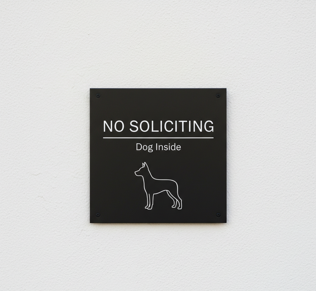 No Soliciting Metal Sign (Dog Inside)