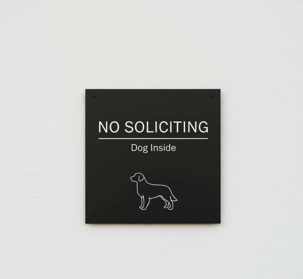 No Soliciting Metal Sign (Dog Inside)