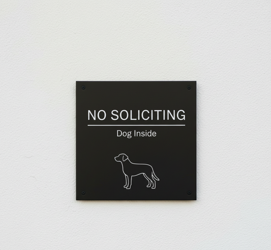 No Soliciting Metal Sign (Dog Inside)