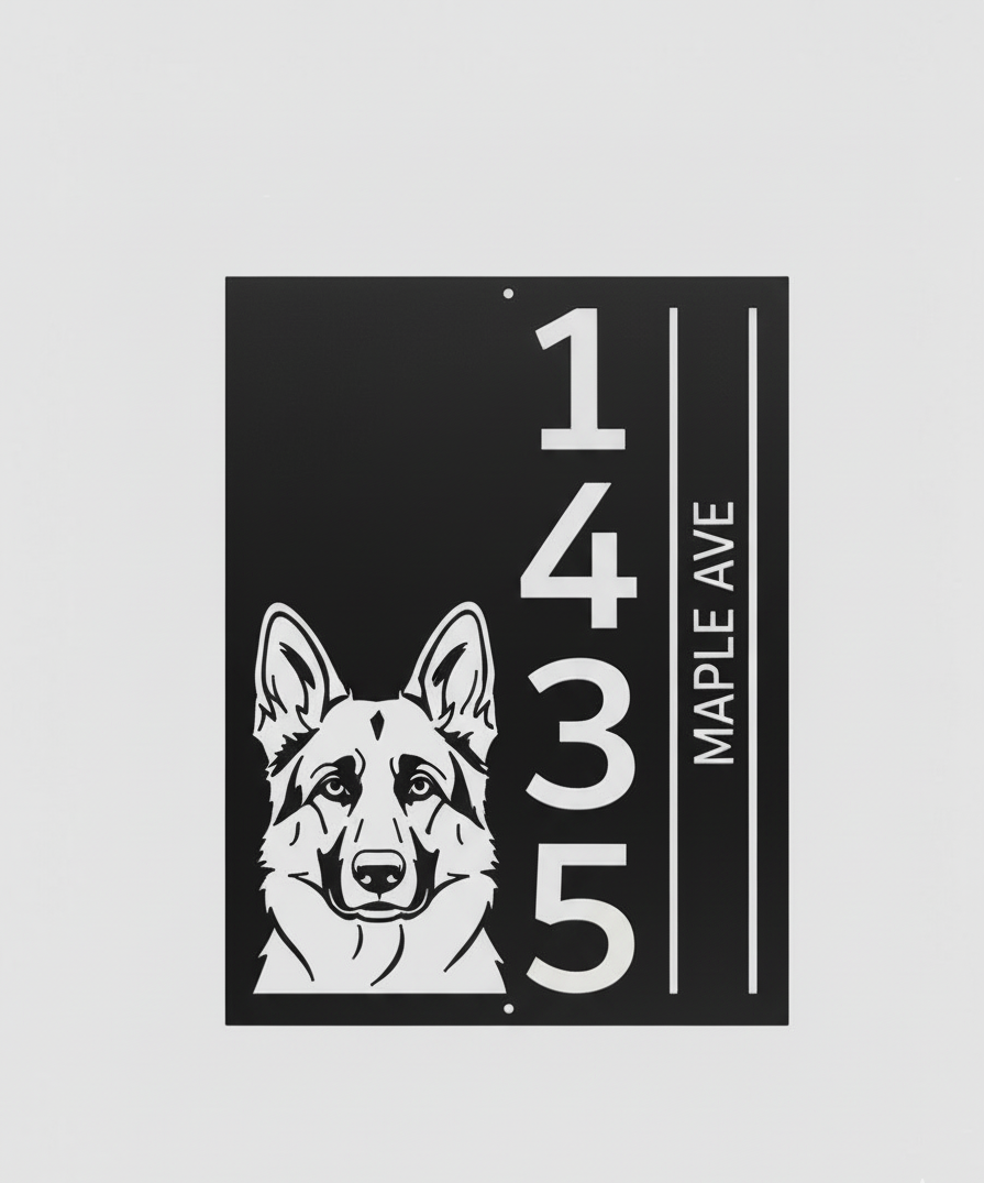 Personalized Dog Address Sign (Metal House Number Plaque)