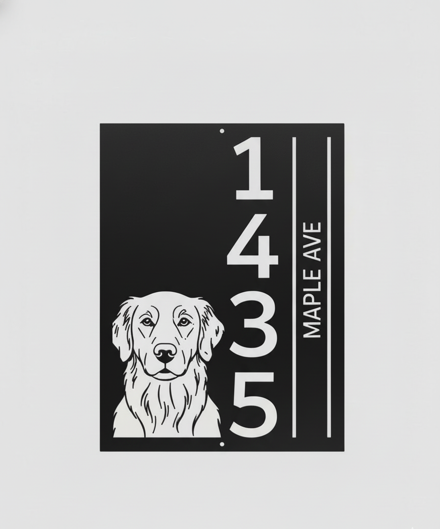 Personalized Dog Address Sign (Metal House Number Plaque)