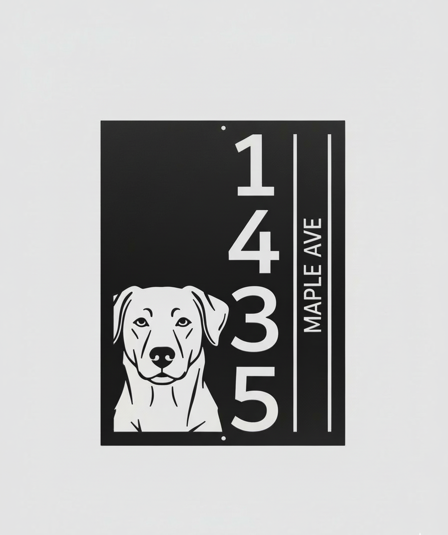 Personalized Dog Address Sign (Metal House Number Plaque)