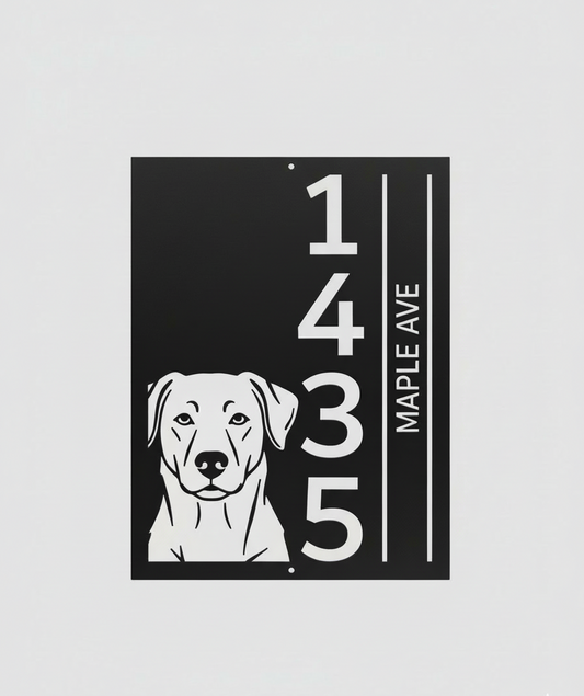 Personalized Dog Address Sign (Metal House Number Plaque)